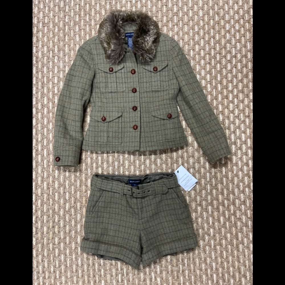 Ralph Lauren Tweed Lined French Blazer Shorts Wool Blend Girl Sz 8 Made In Italy